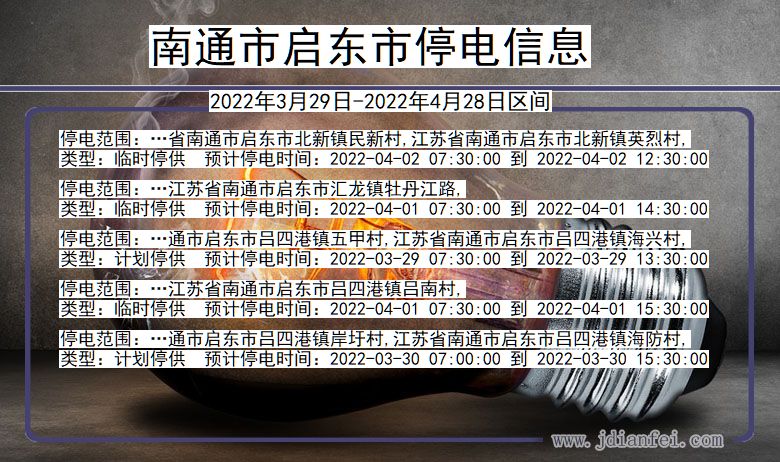 南通启东停电通知 江苏省南通启东停电通知