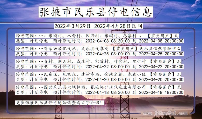 甘肃省张掖民乐停电通知