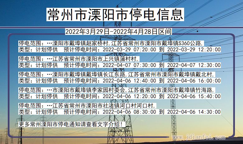 江苏省常州溧阳停电通知