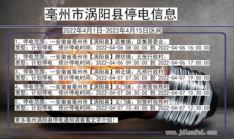 涡阳停电查询_2022年4月1日到2022年4月15日亳州涡阳停电通知