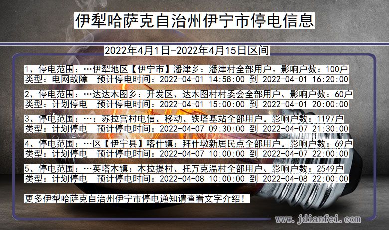 新疆维吾尔自治区伊犁哈萨克自治州伊宁停电通知