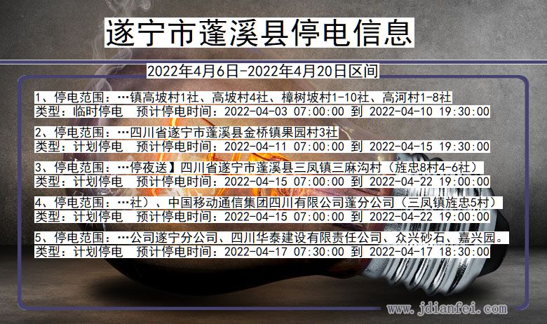 四川省遂宁蓬溪停电通知