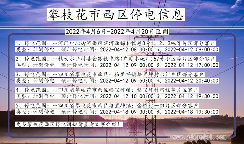 四川省攀枝花西区停电通知