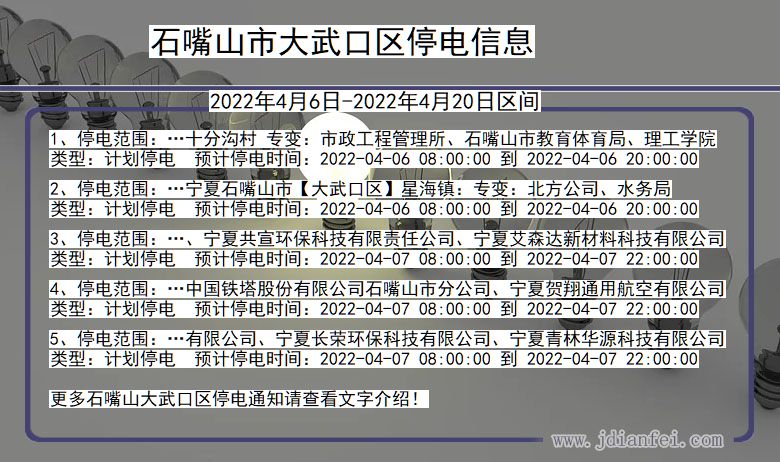 宁夏回族自治区石嘴山大武口停电通知