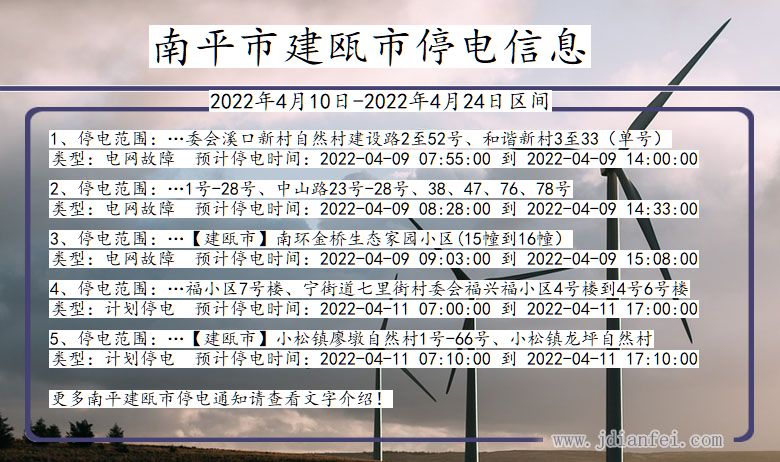 福建省南平建瓯停电通知