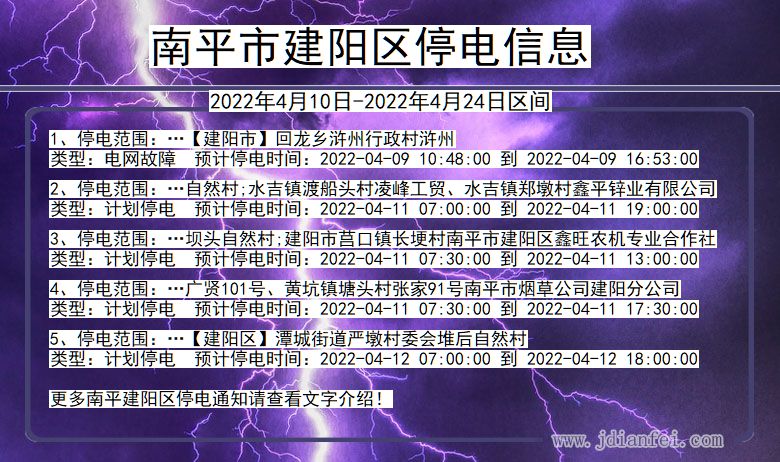 福建省南平建阳停电通知