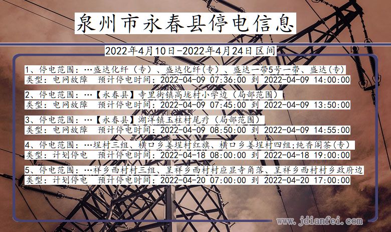 福建省泉州永春停电通知