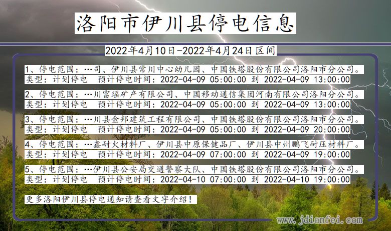 河南省洛阳伊川停电通知