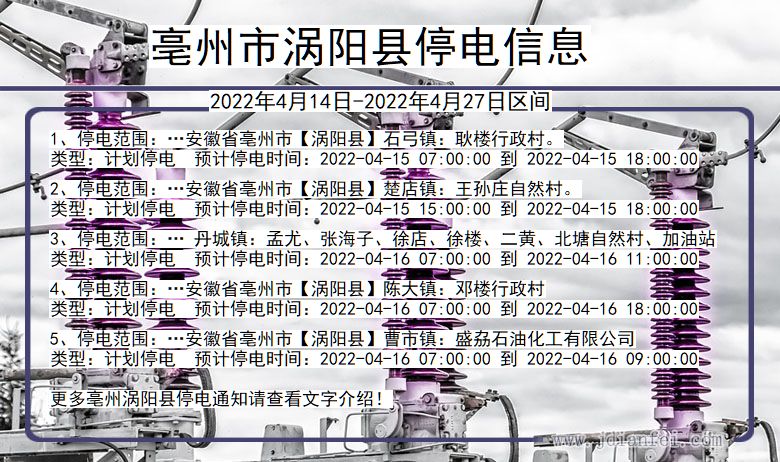 安徽省亳州涡阳停电通知