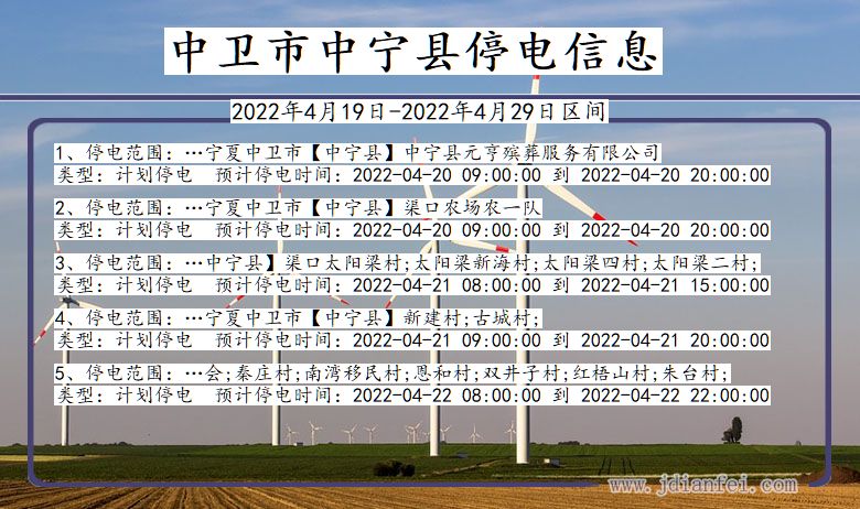 宁夏回族自治区中卫中宁停电通知