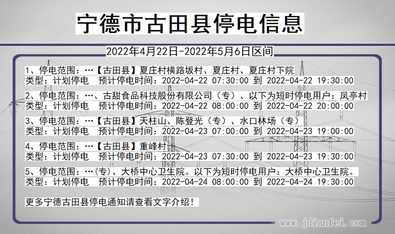 福建省宁德古田停电通知