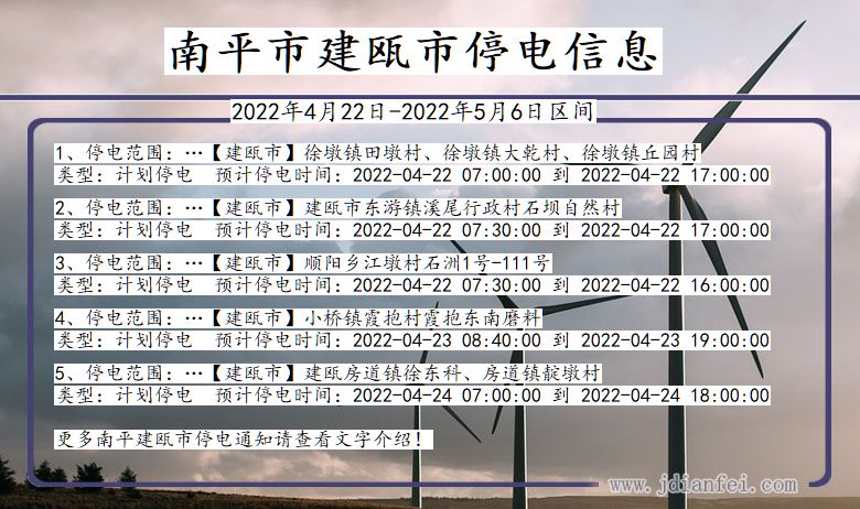 福建省南平建瓯停电通知