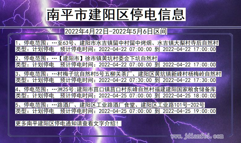 福建省南平建阳停电通知