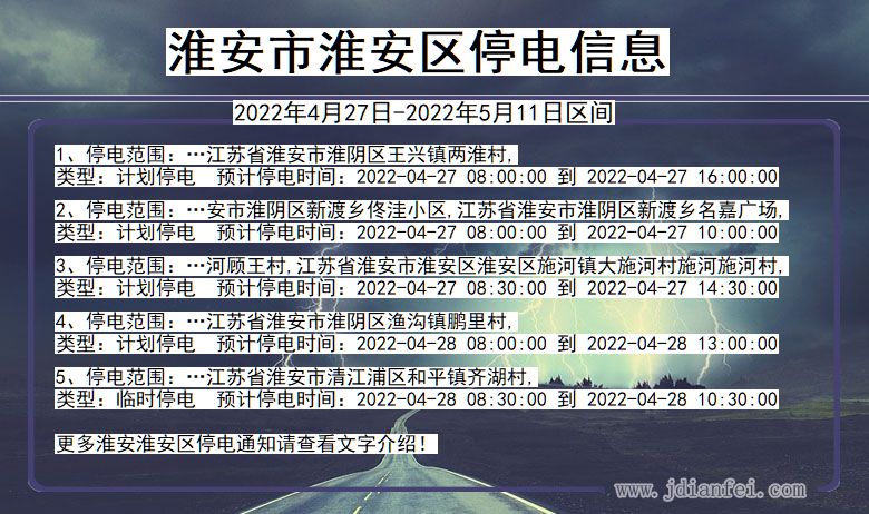 江苏省淮安淮安停电通知