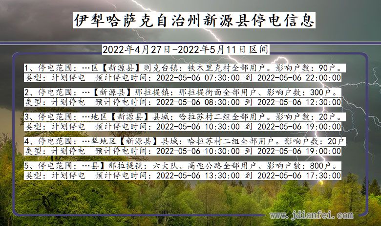 新疆维吾尔自治区伊犁哈萨克自治州新源停电通知