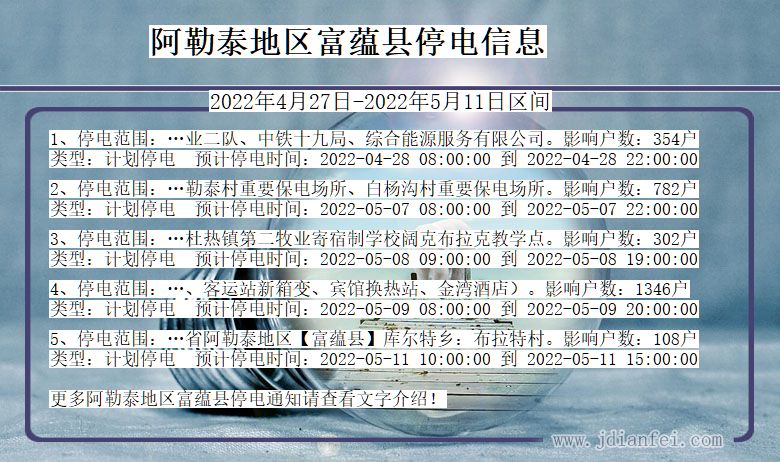 新疆维吾尔自治区阿勒泰地区富蕴停电通知