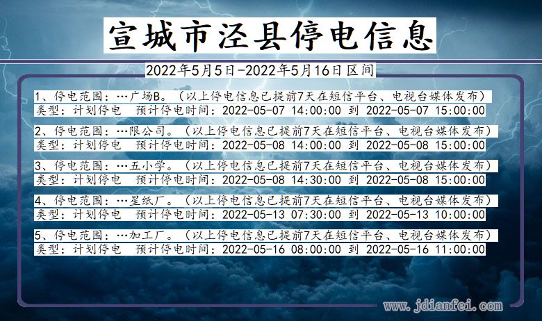 安徽省宣城泾县停电通知