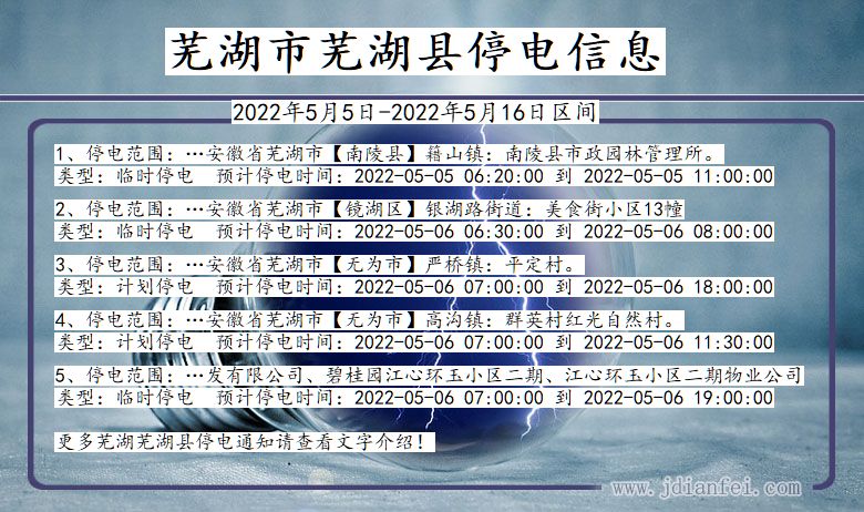 安徽省芜湖芜湖停电通知