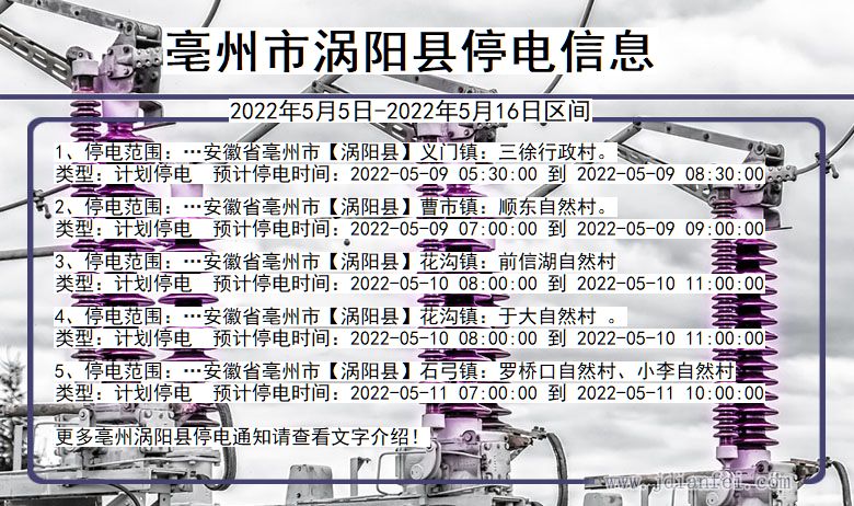 亳州涡阳停电查询_2022年5月5日到2022年5月16日涡阳停电通知