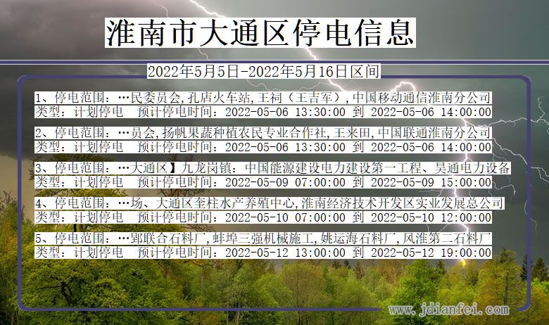 淮南大通停电通知 安徽省淮南大通停电通知