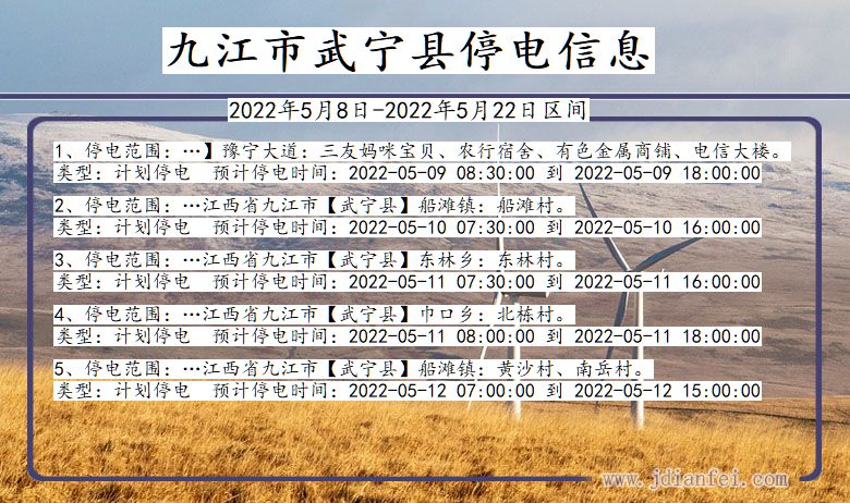 江西省九江武宁停电通知