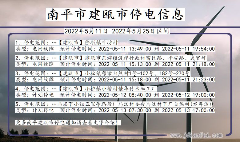 福建省南平建瓯停电通知