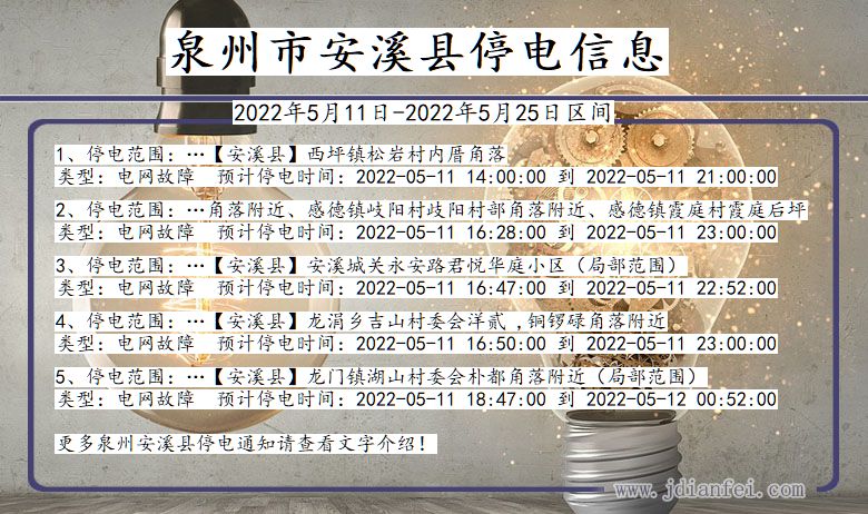 泉州安溪停电通知 福建省泉州安溪停电通知
