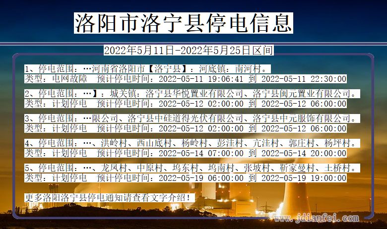 河南省洛阳洛宁停电通知