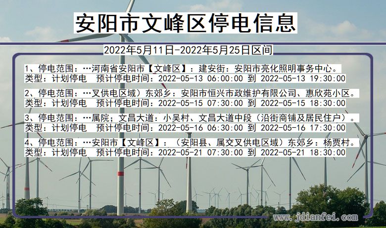 安阳文峰2022年5月11日到2022年5月25日停电通知查询_文峰停电通知