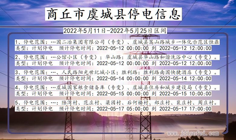 河南省商丘虞城停电通知