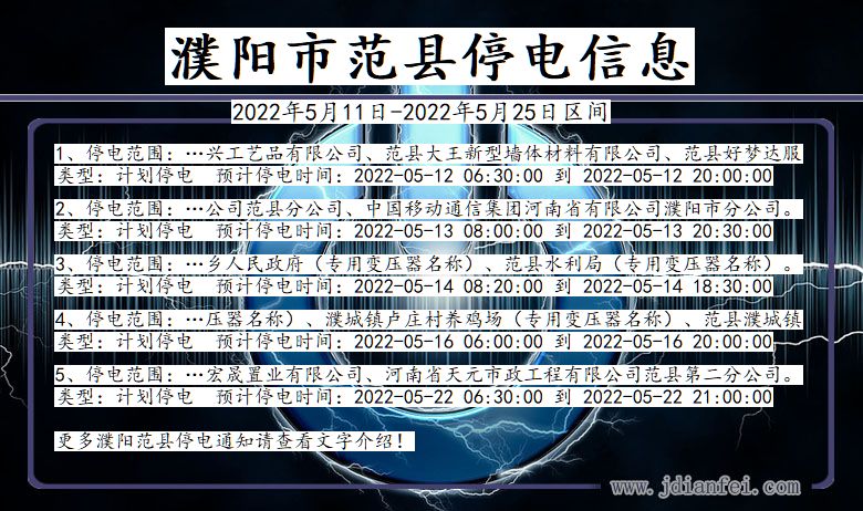 濮阳范县2022年5月11日到2022年5月25日停电通知查询_范县停电通知
