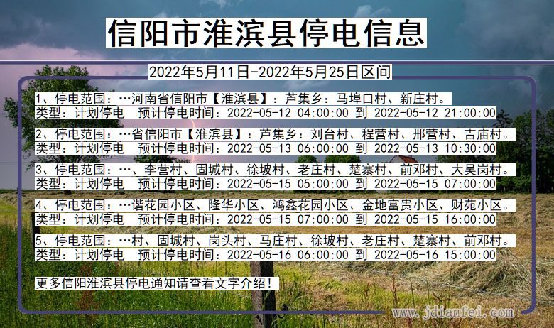 河南省信阳淮滨停电通知