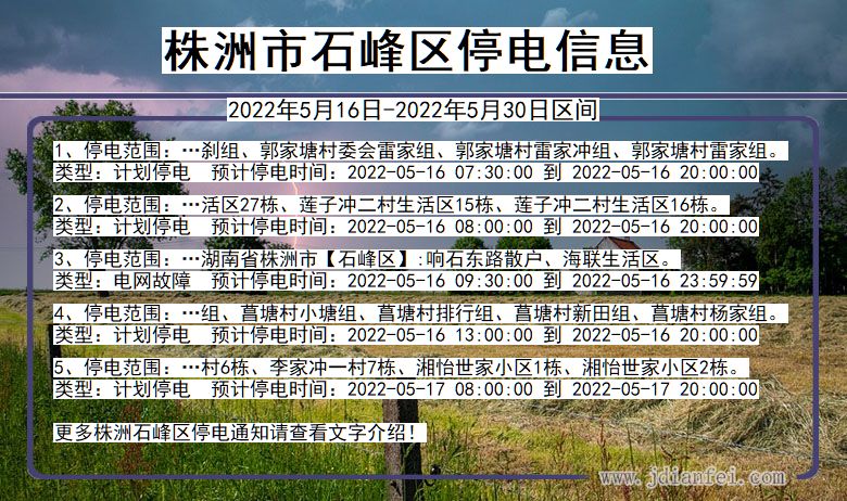 湖南省株洲石峰停电通知