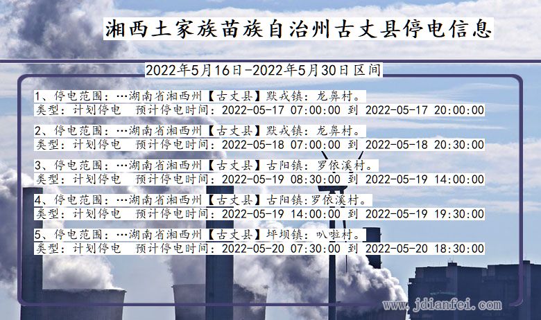 湖南省湘西古丈停电通知