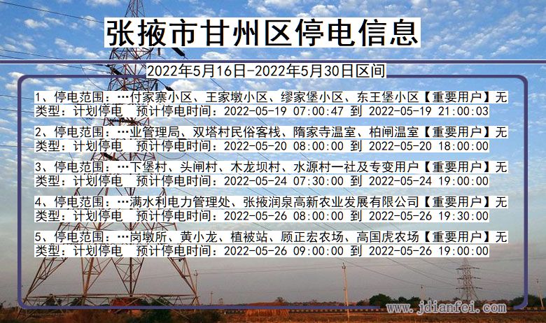 甘肃省张掖甘州停电通知