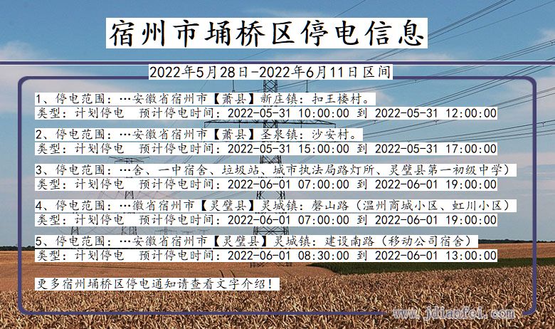 埇桥停电_宿州埇桥2022年5月28日到2022年6月11日停电通知查询