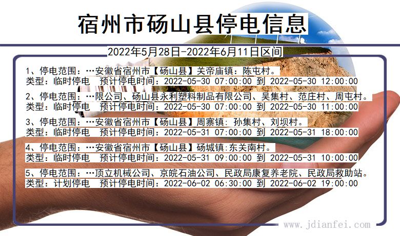 安徽省宿州砀山停电通知