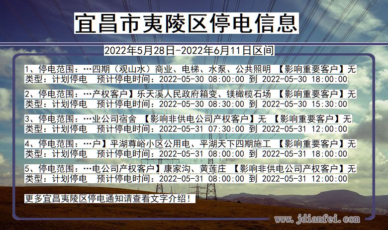 宜昌夷陵2022年5月28日到2022年6月11日停电通知查询_夷陵停电通知