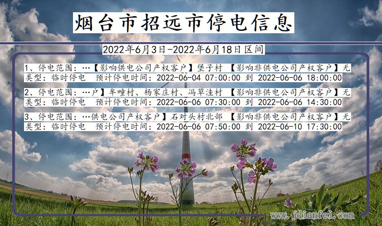 烟台招远停电_招远2022年6月3日到2022年6月18日停电通知查询