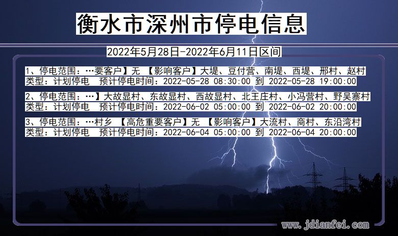 河北省衡水深州停电通知