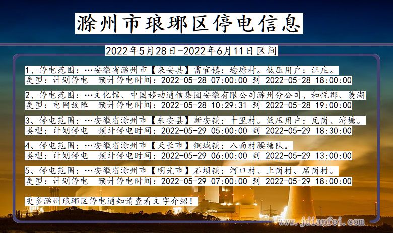 滁州琅琊停电查询_2022年5月28日到2022年6月11日琅琊停电通知
