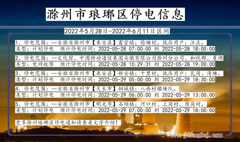 安徽省滁州琅琊停电通知