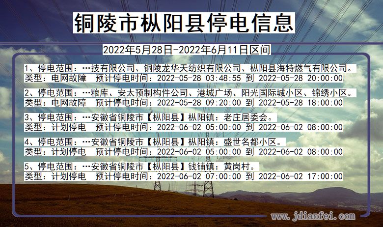 安徽省铜陵枞阳停电通知