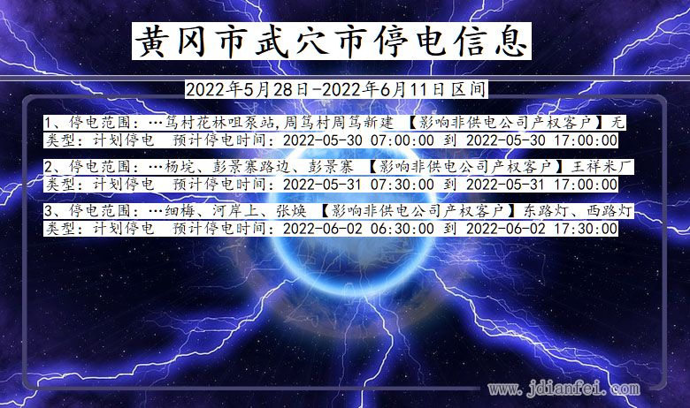 黄冈武穴停电查询_2022年5月28日到2022年6月11日武穴停电通知