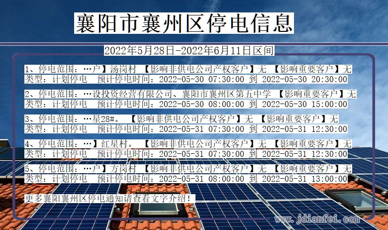 湖北省襄阳襄州停电通知