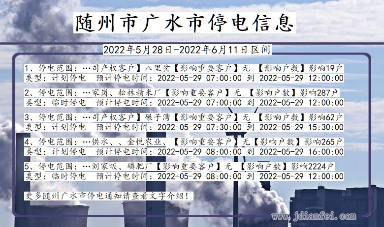 广水2022年5月28日到2022年6月11日停电通知查询_随州广水停电通知