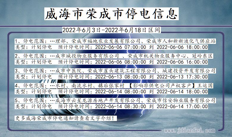 荣成2022年6月3日到2022年6月18日停电通知查询_荣成停电通知公告