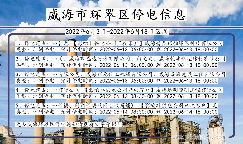 环翠2022年6月3日到2022年6月18日停电通知查询_环翠停电通知公告