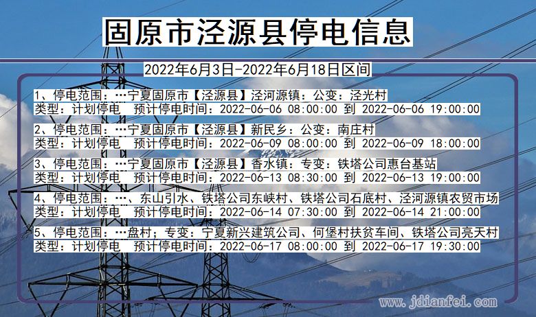 宁夏回族自治区固原泾源停电通知