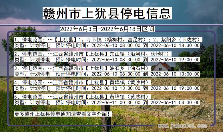 江西省赣州上犹停电通知